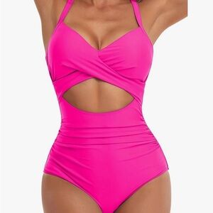 Rose Red One Piece Swimsuit LARGE NEW $20 Hot Pink